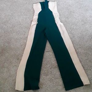 green and champagne jump suit